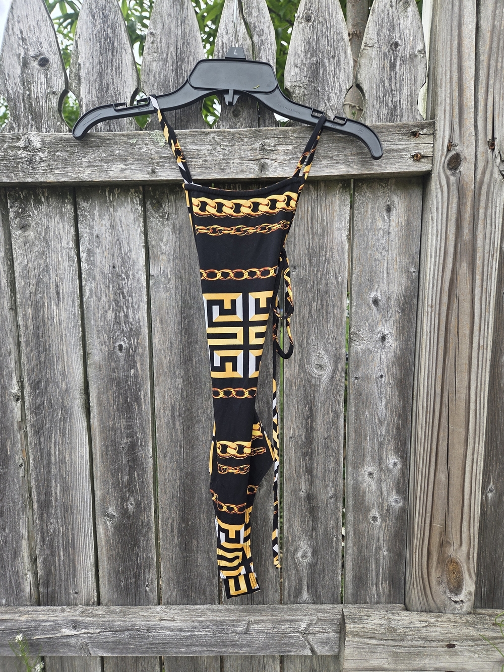 Fashion Nova Black & Gold Chain Print Swim Suit